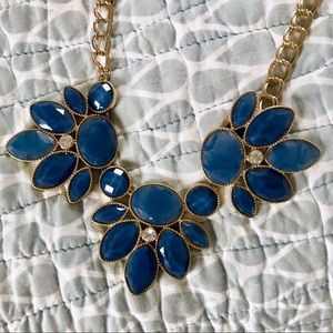 Anthropologie Blue Floral Statement Necklace